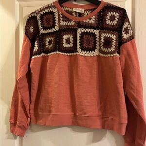 Lucky Brand Orange and Brown Crew Neck Sweater